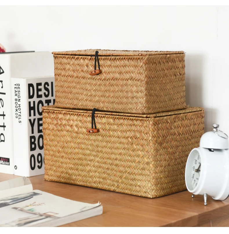 Соломенная плетеная коробка для хранения настольный контейнер косметических