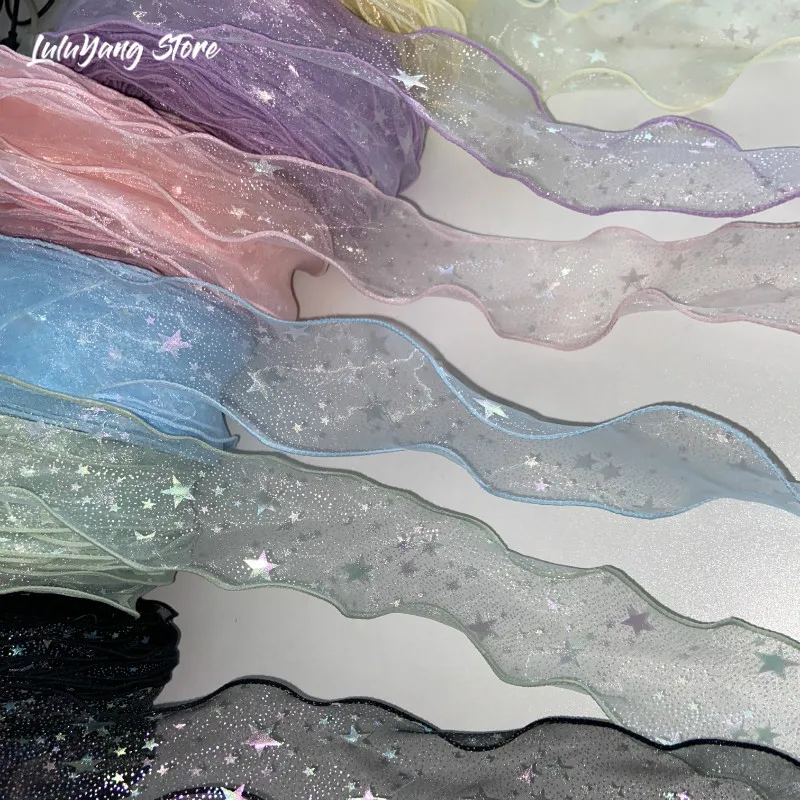 Волнистая лента из шелковой органзы ремесла с серебряными точками звезда для