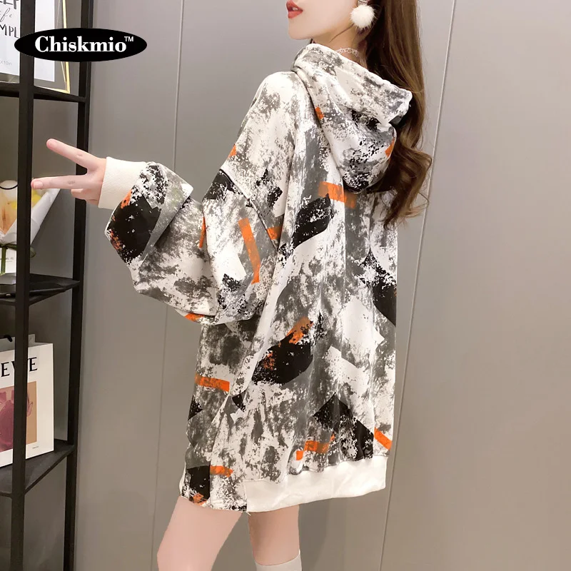 

Fashion Graffiti Print Loose Hoodie Sweatshirts Women Pullover Drawstring Hooded Outwear Harajuku Casual Long Sweatshirt Autumn
