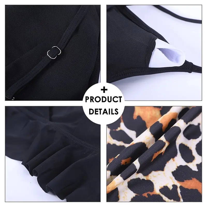 

Women Two-Pieces Women Floral 2021 Leopard Bra Ruffles Bandage Bikini Set Push-Up Brazilian Swimwear Beachwear Swimsuit