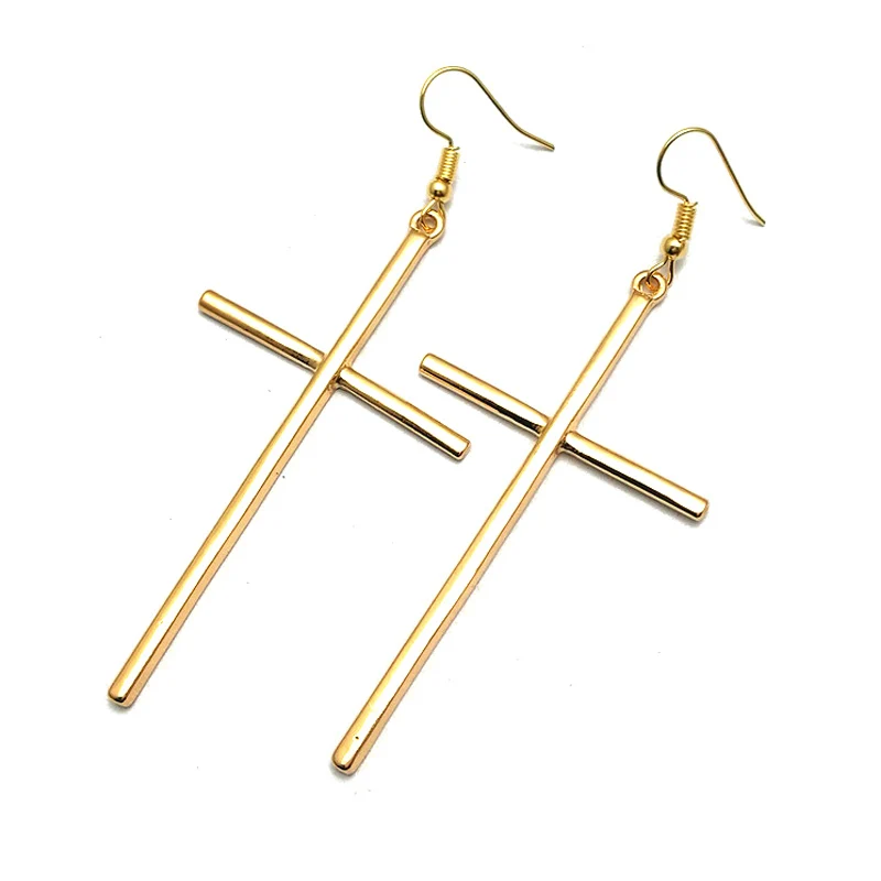

Ethnic Big Cross Long Earrings for Women Gold Color Drop Earrings Jewelry Dropshipping bijoux ethnique femmes