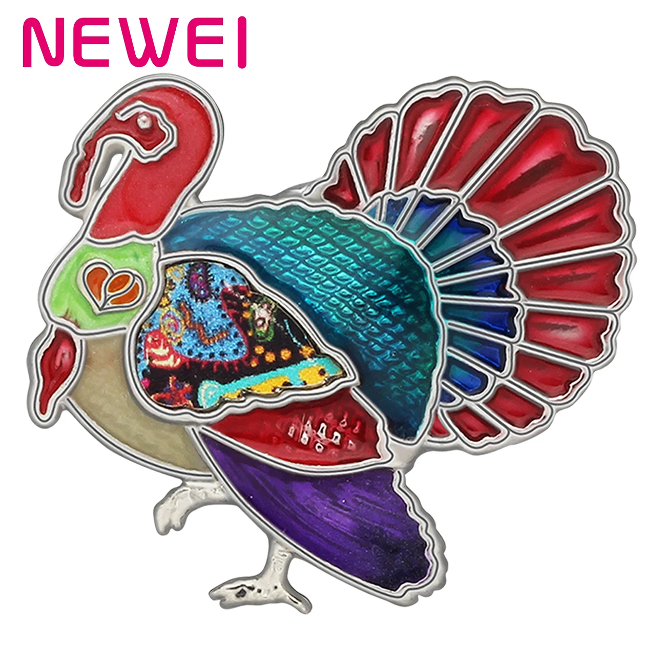 

NEWEI Enamel Alloy Thanksgiving Mental Floral Cute Turkey Chicken Brooches Pin Scarf Jewelry For Women Teens Girls Charm Party