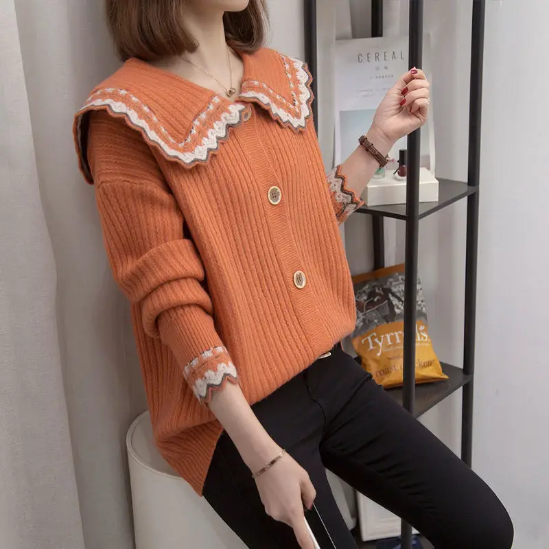 

2021 Woman Autumn New Thick Sweaters Cardigan Women's Loose Button Knitted Cardigan Women's Top Solid Long Sleeve Sweater Q816