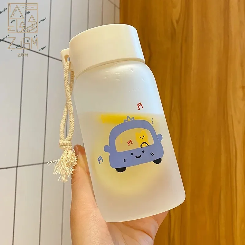 

500ML Creative Cartoon Bear Cup Borosilicate Heat-resistant Glass Easy To Carry Drink Mug Leakproof Frosted Water Bottle