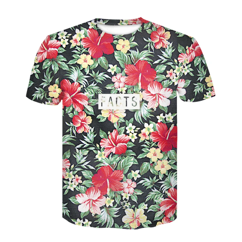 

Summer new style 3D printing flower pop style men and women same letter T-shirt everyday streetwear casual breathable tshirt