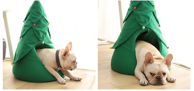 

Luxury Christmas cartoon pet green house creative cat room tree nest closed deep sleep warm doghouse