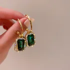 Роскошные квадратные висячие серьги с зелеными кристаллами для женщин, необычные серьги для свадебной вечеринки, сексуальных девушек
