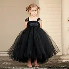 Новогоднее черное платье-пачка для подружки невесты, свадебное платье для девочек Пышное Бальное платье из тюля праздничное платье для дня рождения и выпускного