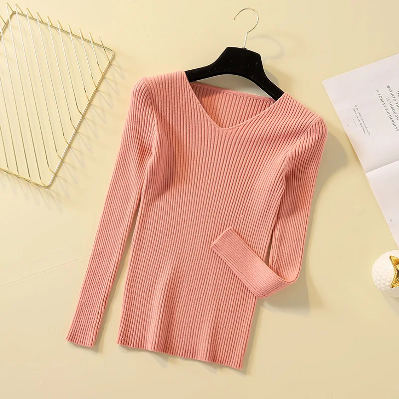 Новинка 2019 свитер с v-образным вырезом женский длинный рукав дикий тонкий один