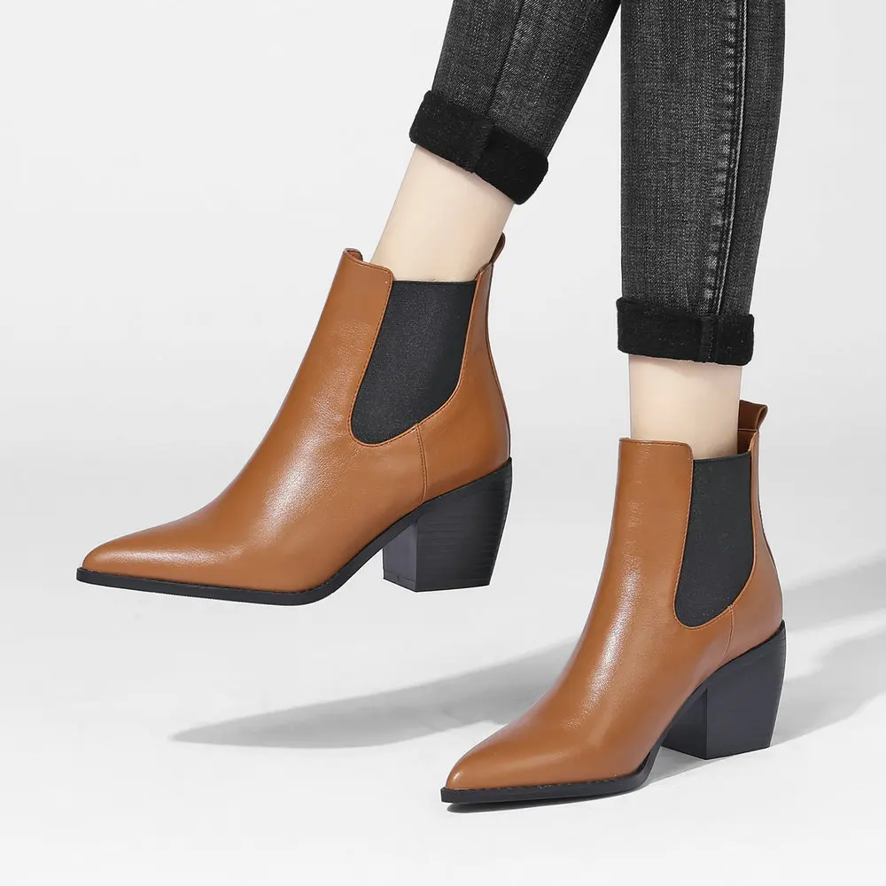 Ботинки Челси женские с острым носком модные полусапожки из искусственной кожи