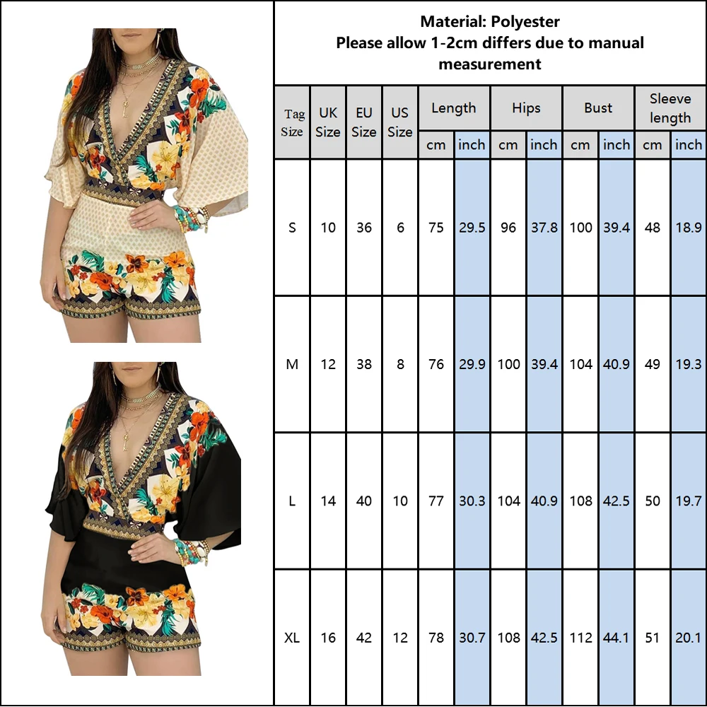 

Women's Jumpsuit Casual Summer Floral Printed Playsuit Women Rompers 3/4 Sleeve Backless Playsuit Women Clothes