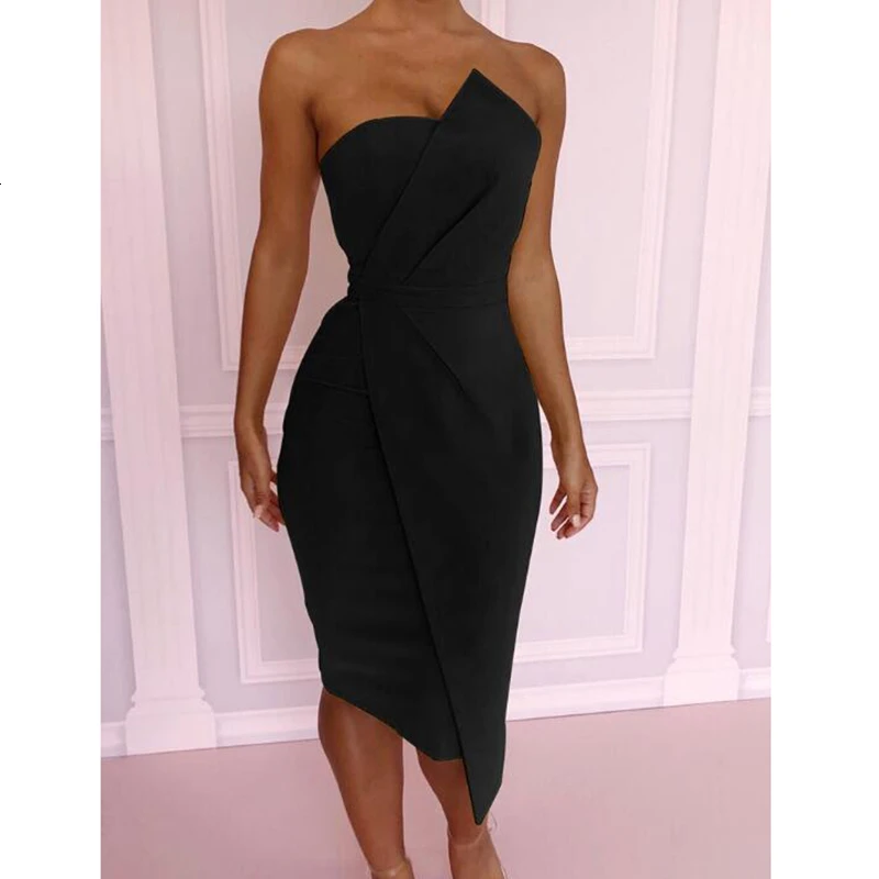 Женское асимметричное платье с открытыми плечами летнее облегающее 2019|Женские