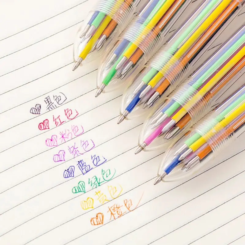 Creative Multicolor Ballpoint Pen Lovely Stationery Press 8 Color Oil for student Children Office School Supply |