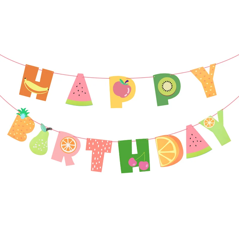 

Fruit Design Happy Birthday Banner Pineapple Kiwi Strawberry Watermelon Banana Hanging Decoration Baby Shower Party Supplies