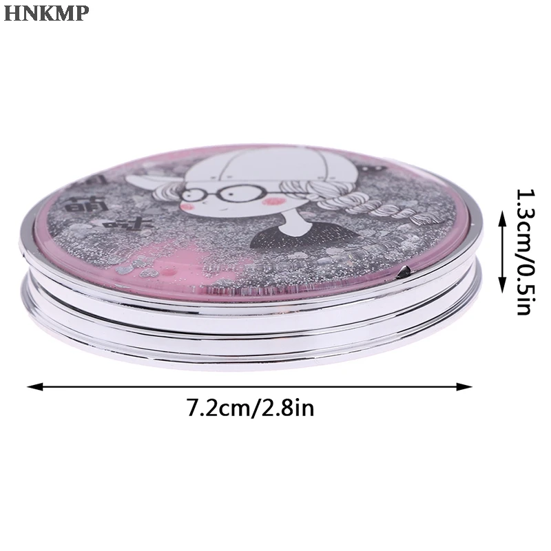 

1PCS Pocket Portable Mini Make-Up Mirror Double Sided Folding Cosmetic Mirror With Sparkling Flowing Sand Compact