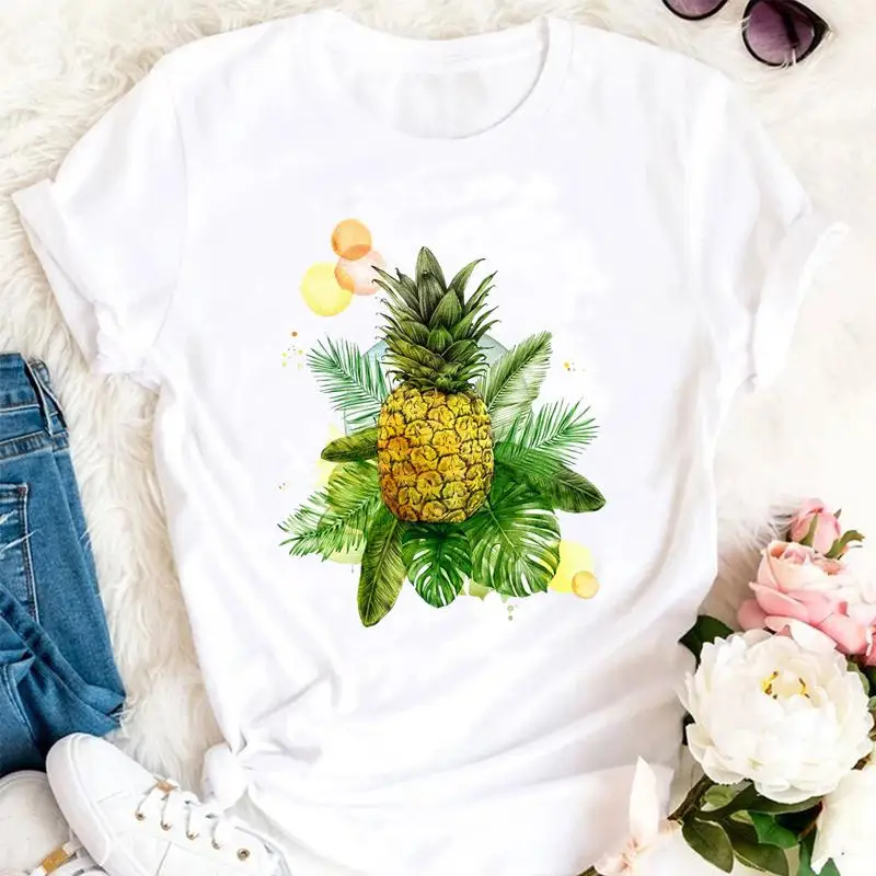 

Women Summer Watercolor New Trend Holiday Pineapple Cartoon Clothes Tshirts Fashion Stylish T Top Lady Print 2021 Tee T-Shirt