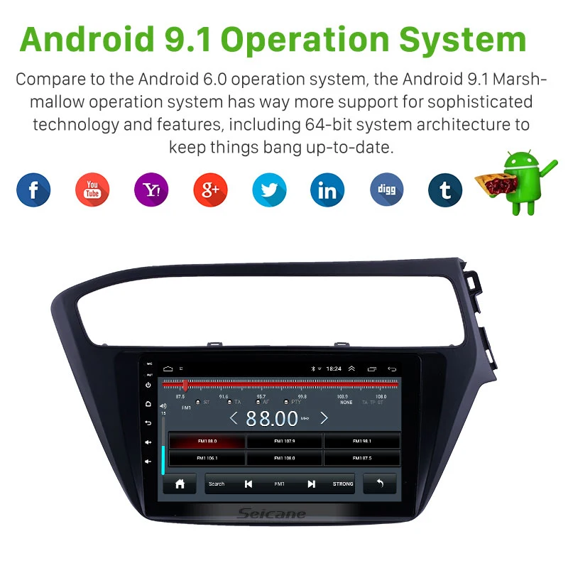 Seicane 9 дюймов Android 1 автомобильное радио для 2018 2019 Hyundai i20 RHD сенсорный экран GPS