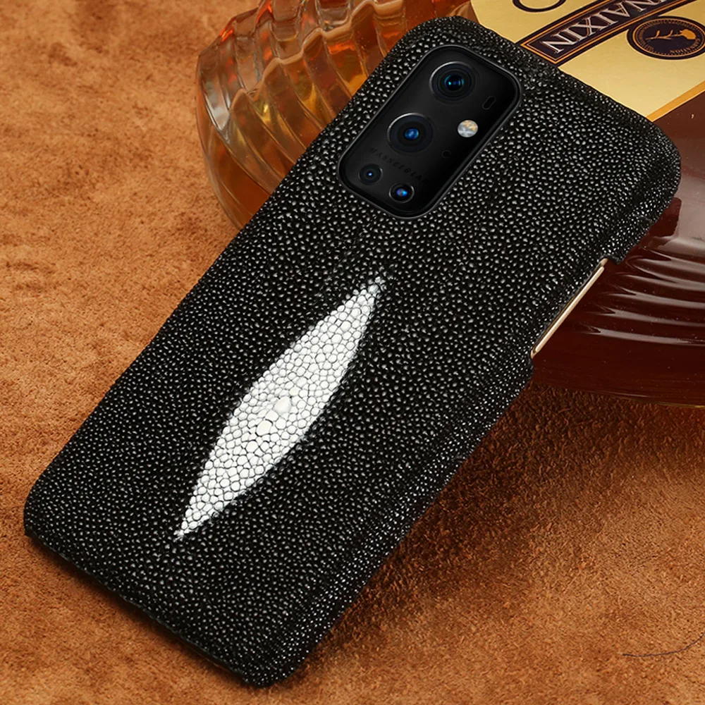 Genuine Stingray Leather Phone Case For Oneplus 9 Pro 9R 8 Pro Nord 7T 7 Pro 6 6T 5 5T 6T Pearl Fish Cover For One Plus 9 9Pro