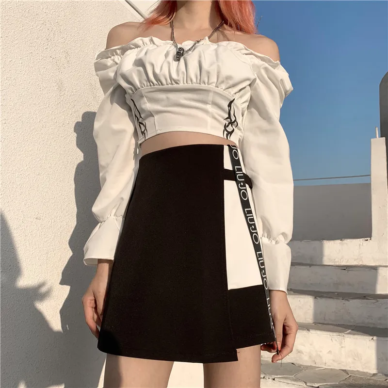 Летние шифоновые юбки с консервативный Стиль в стиле пэчворк принтом букв