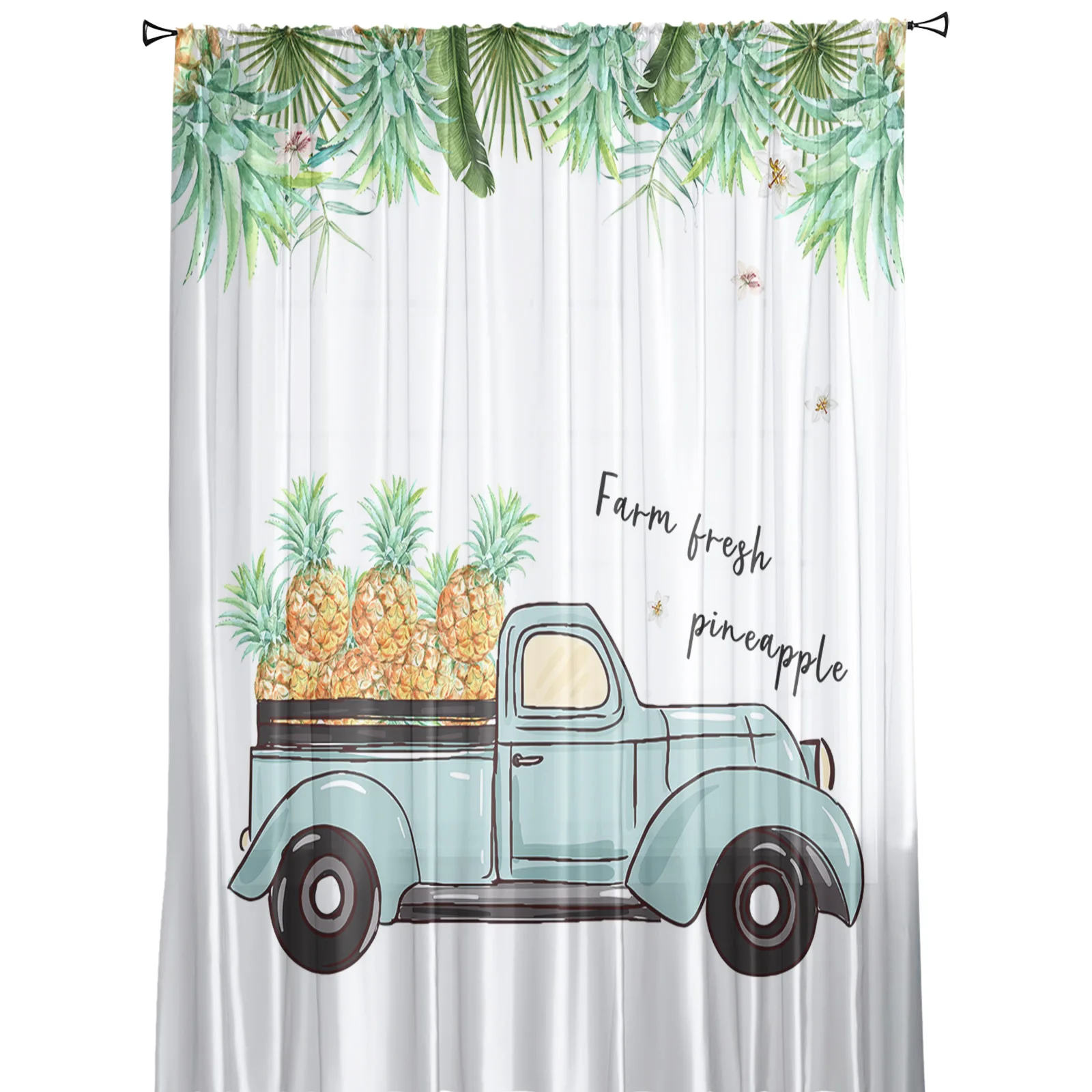 Тюлевые занавески с изображением тропических растений шифоновые прозрачные