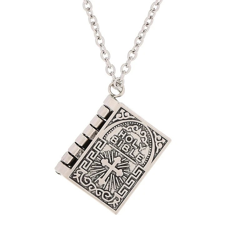 

POTCET Unisex Stainless Steel Bible Book Titanium Steel Necklace Pendant Clavicle Chain Geometric Fashion Hip Hop Party Jewelry