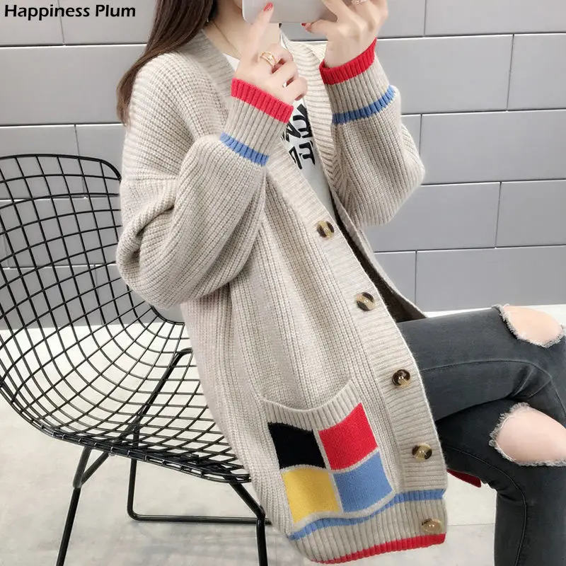 

Spring Autumn New Style Women Korean Casual Knitting Sweater Pocket Single Breasted Outerwear Female Long Cardigan
