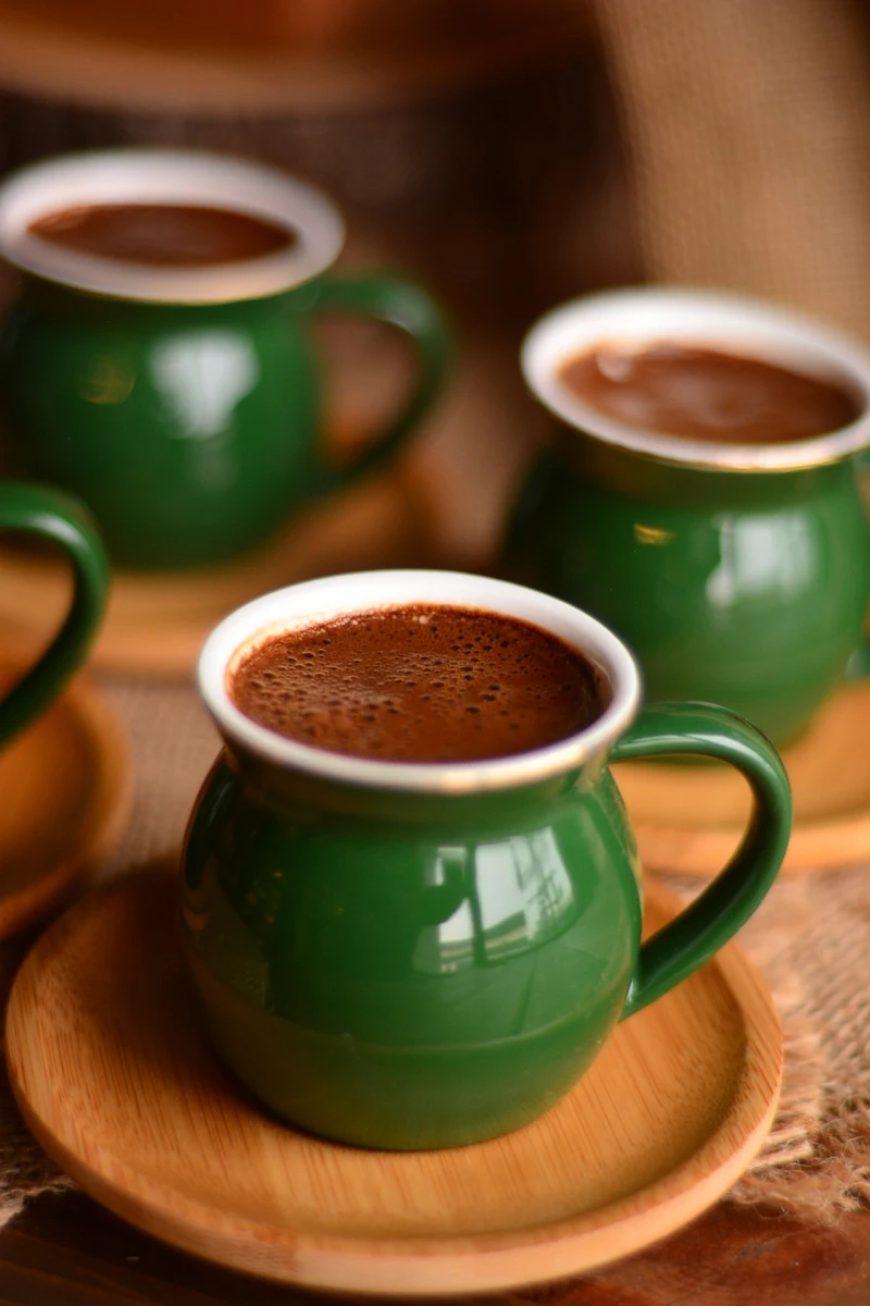 

Set of say hi 6 Coffee Cups Red / Dark Green / Blue | Bamboo Saucer - Porcelain Cups | Home - Kitchen | Made in Turkey |