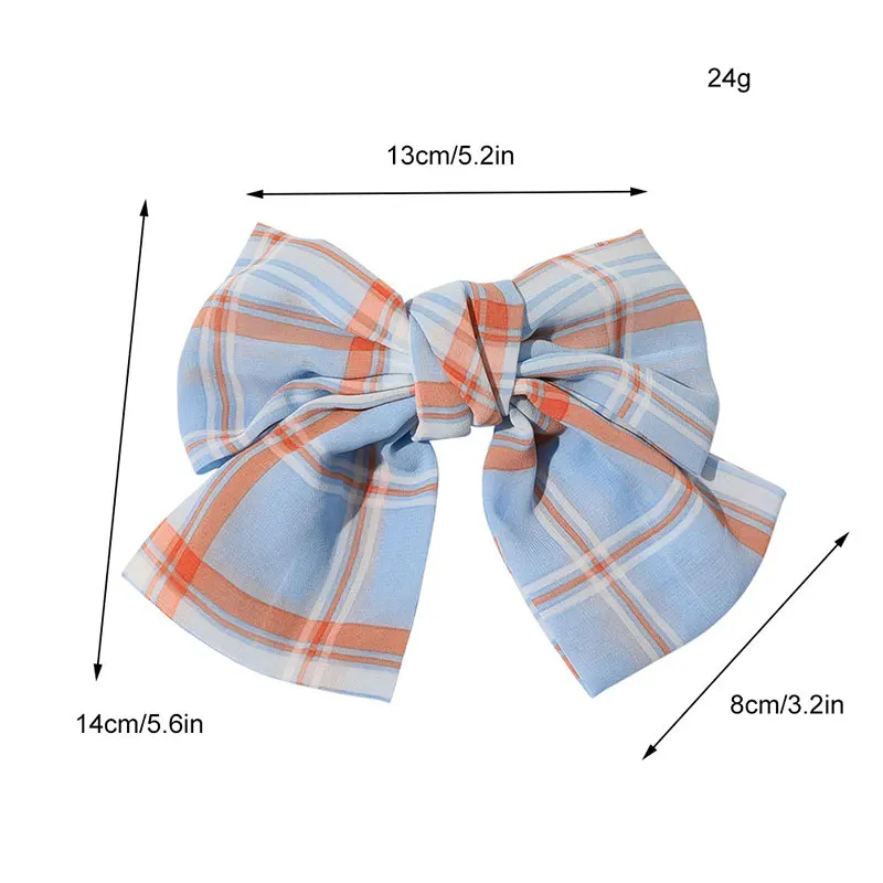

Summer Bowknot Hairpins Women Chiffon Big Bow Hair Clip Plaid Print Girls Sweet Barrettes Two Layers Ponytail Hair Accessories
