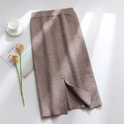 Skirts Womens Autumn Knitting Cotton Women Korean Skirt Straight Knit Long High Waist Bodycon Winter Split OL |