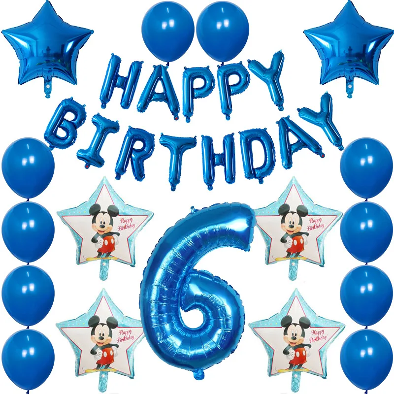 

30Pcs/Lot Mickey Minnie Mouse Balloons Happy Birthday Party Decor Baby Shower Number Foil Balloon Kids Classic Cartoon Globos