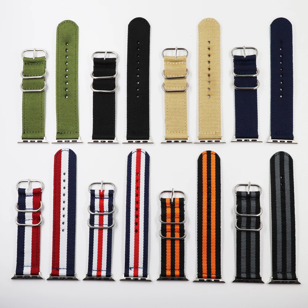 

Nato Nylon Watchband For iWatch 4 3 2 1 For Apple Watch Band 38mm 40mm Watch Strap 42mm 44mm Black Wrist Bracelet