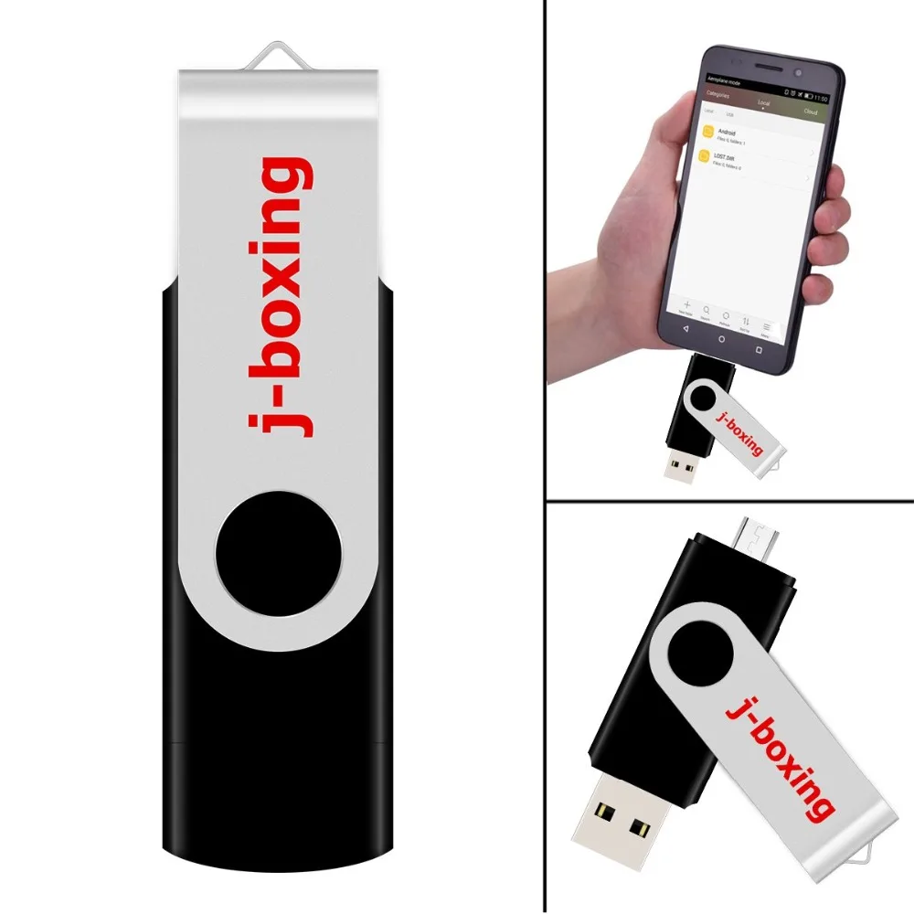 J-boxing OTG USB флэш-накопитель 64 ГБ 32 ГБ 16 ГБ 8 ГБ Микро-флеш-накопитель USB 2,0 памяти металлические поворотные диски для ПК Android телефонов черный