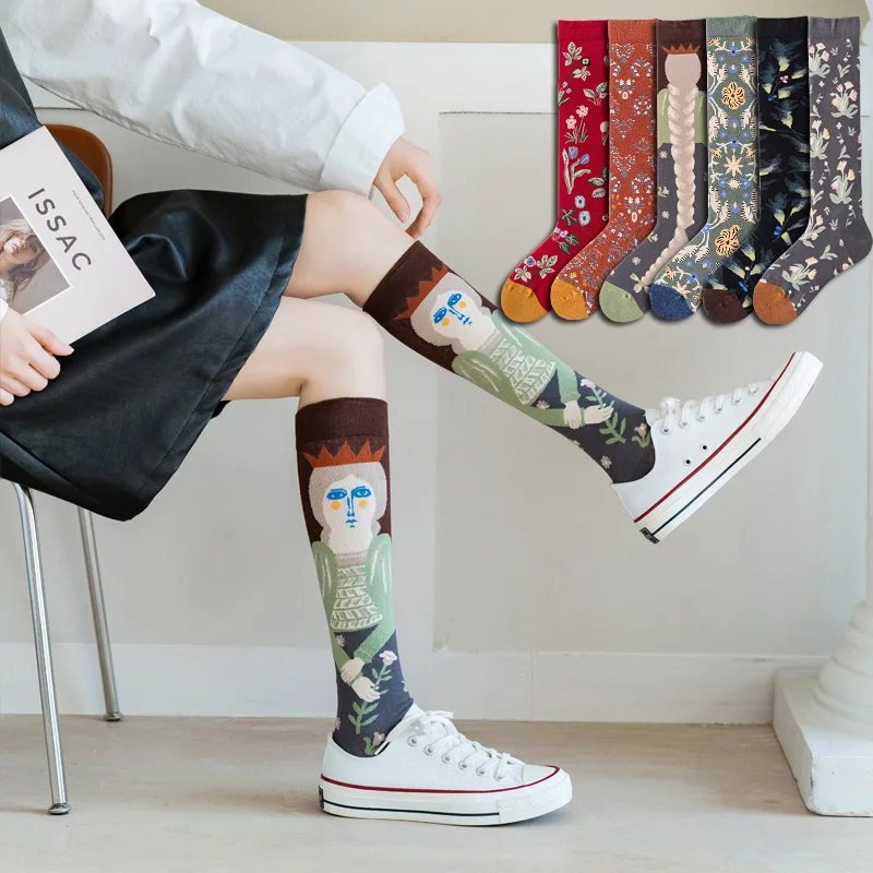 

Prowow One Pair Knee High Woman Socks Cotton Individuality Compression Socks Women Size 36-40
