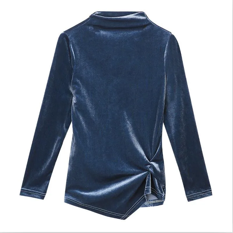 Новая весенняя Женская Асимметричная велюровая рубашка с высоким воротником