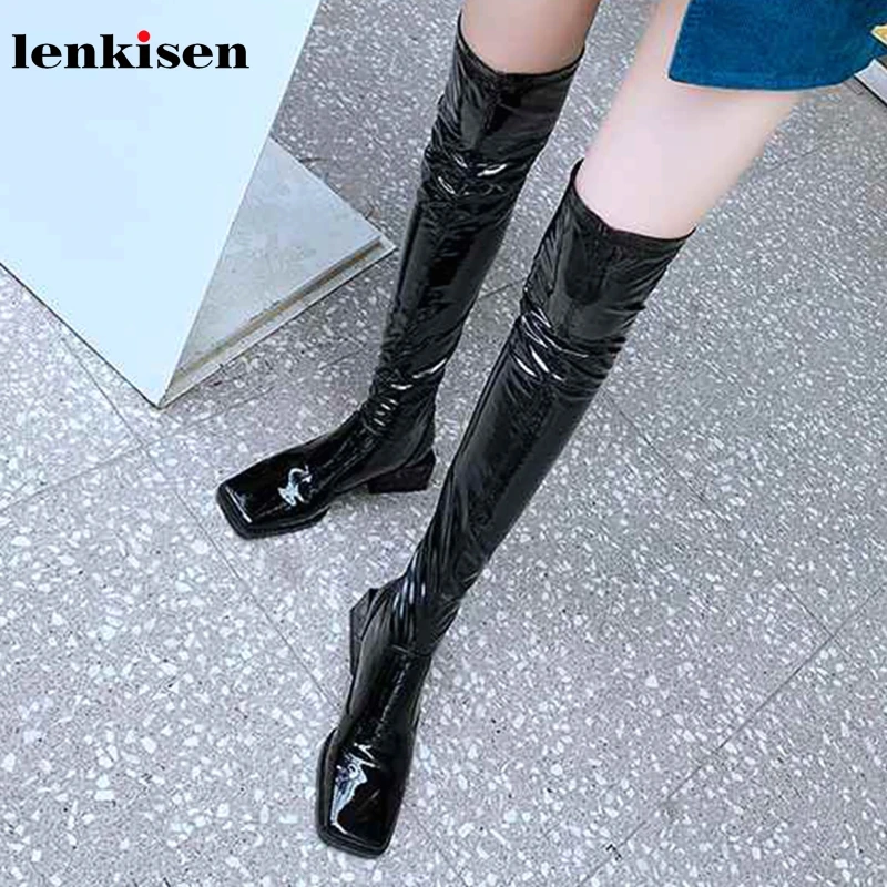 Lenkisen/модные растягивающиеся сапоги в простом стиле с квадратным носком