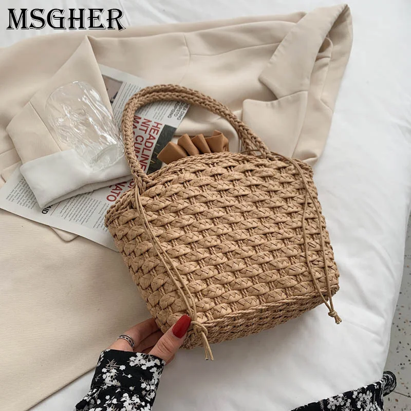 

Beach Bag Women 2021 Summer New Elegant Woven Beaded Straw Bag Female Bohemia Knitted Large Tote Handbag Vacation Casual B735
