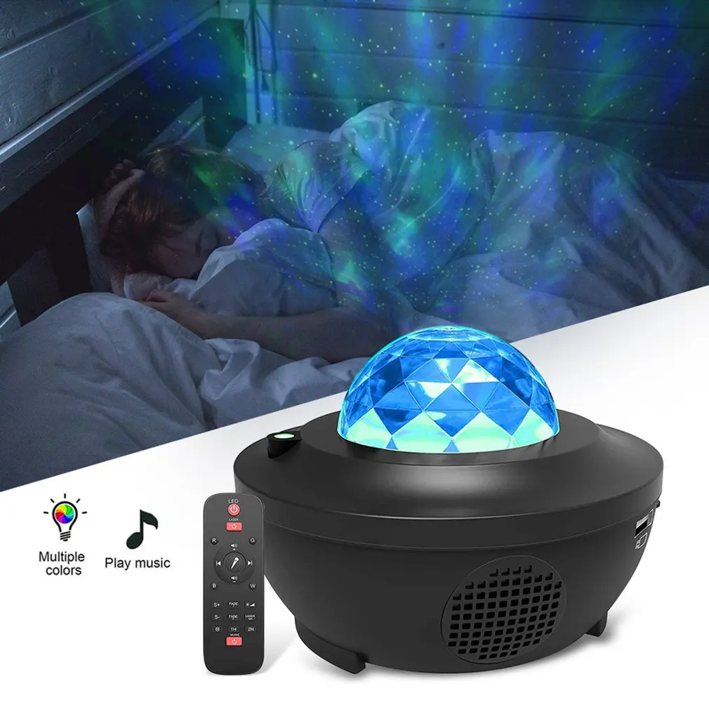 

Led Music Star Projector Lamp / Usb Cable Wireless Sound Control Laser Light Starry Water Pattern Flame Lamp