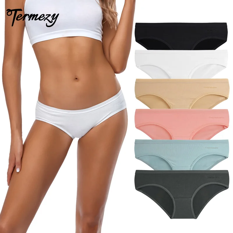 

TERMEZY Women Sexy Panties Cotton Underwear Solid Color Briefs Girls Low-waist Lingerie G String Soft Breathable Intimates XXS-L