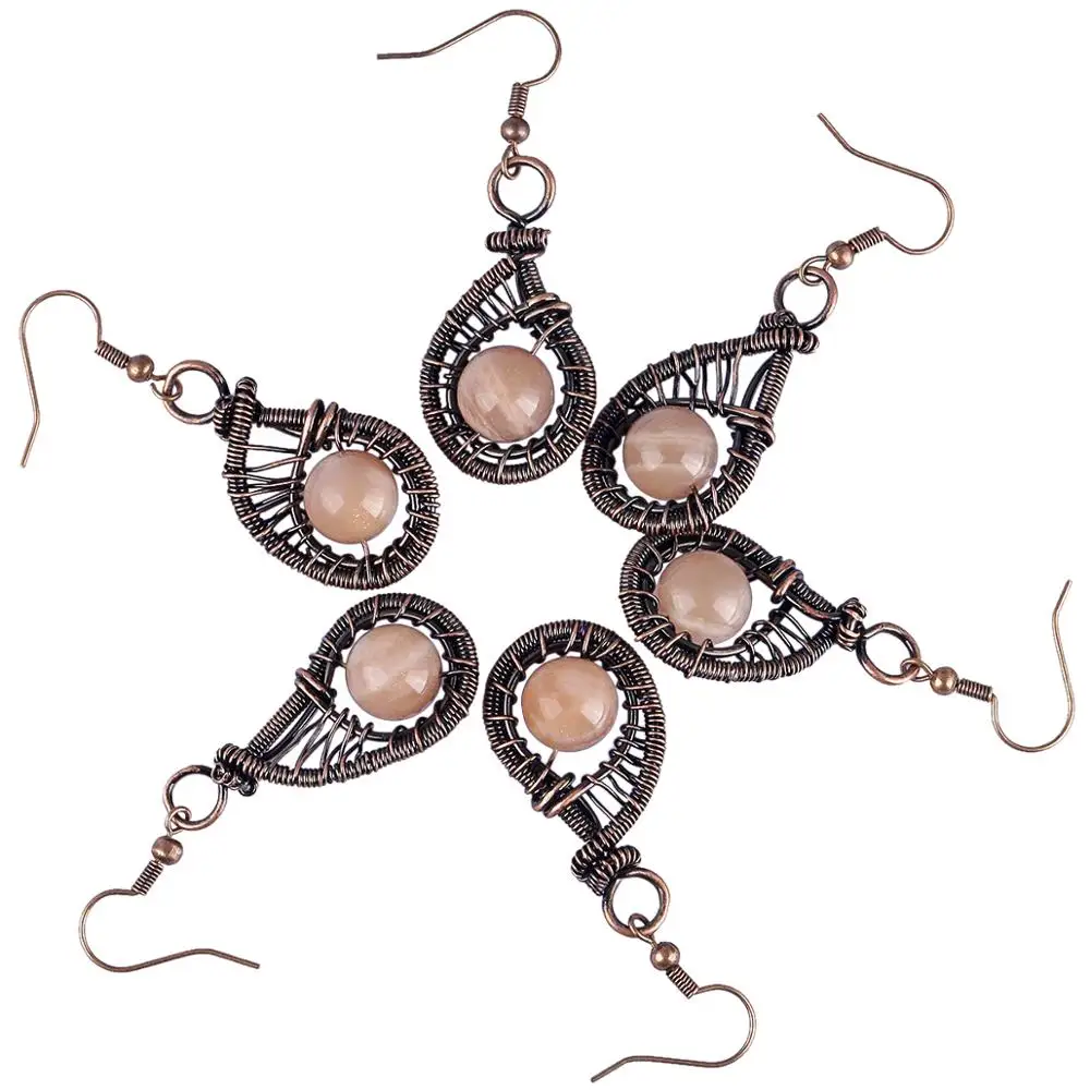 

TUMBEELLUWA Healing Crystal Dangle Earrings for Women Round Stone Bead Drop Hook Earrings Handmade Wire Wrapped Antique Jewelry