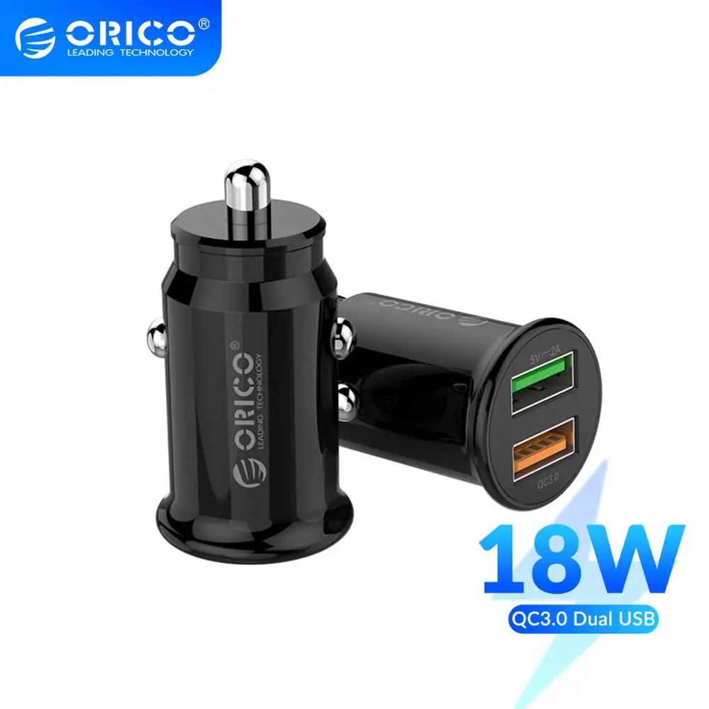 Автомобильное быстрое зарядное устройство ORICO Fast QC3.0 Mini двойной USB 20 Вт для iPhone Xs Max