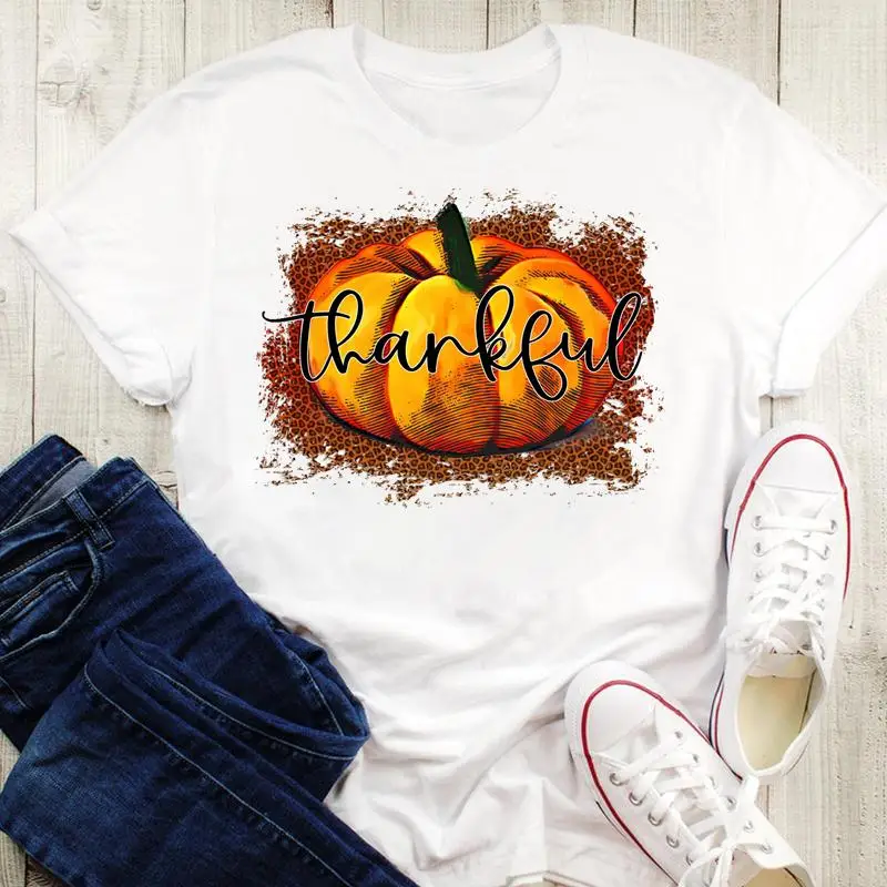 

90s Fall Autumn Pumpkin Trend 2021 Graphic Print Tees Women Halloween Thanksgiving Cartoon Tops Tshirt Female Style T-Shirt