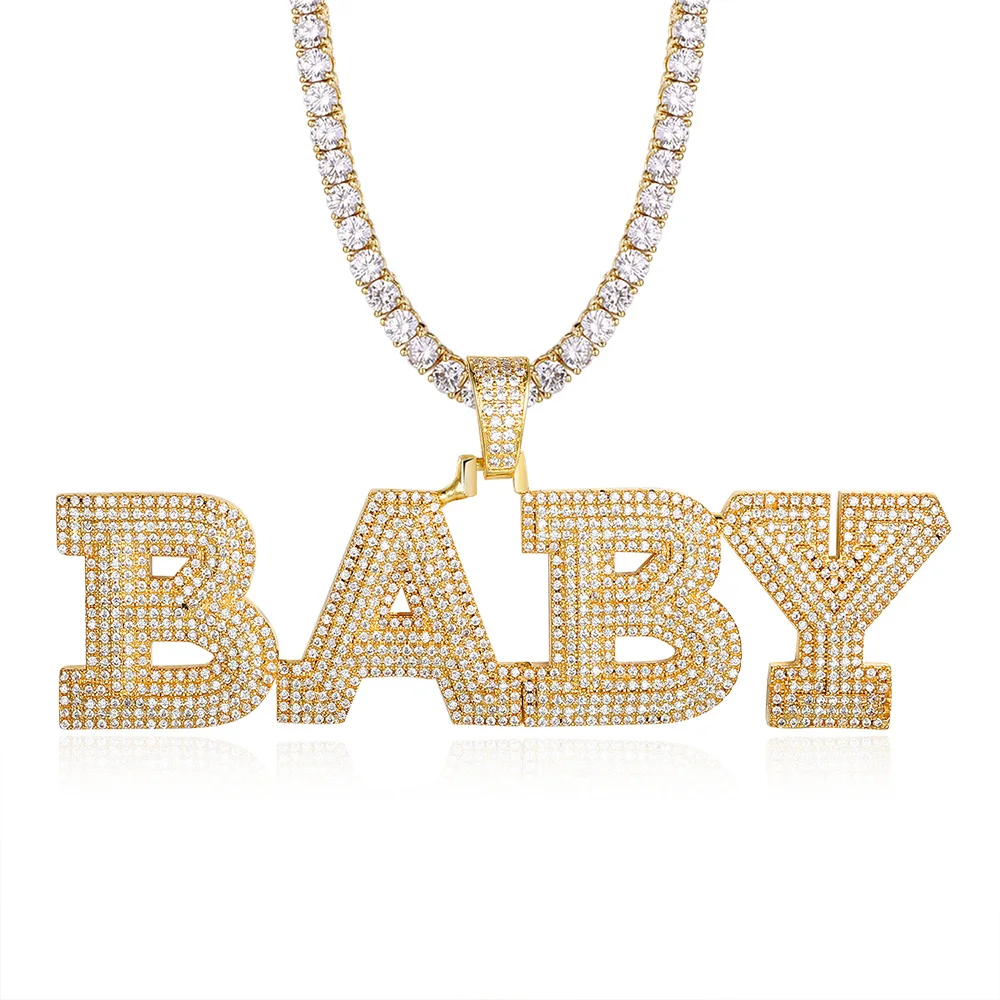 

Luxury Custom Name Letter Baby Zircon Pendant Necklace 100% Micro Pave CZ Hip Hop Iced Out Tennis Chain Jewelry Dropshipping