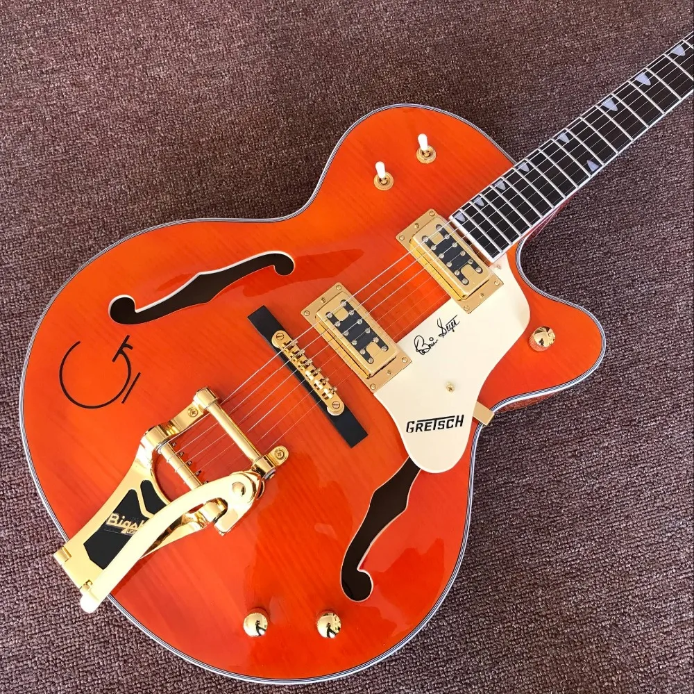 

Custom Jazz F hollow body electric guitar custom 6 stings gitaar orange color guitarra vibrato system