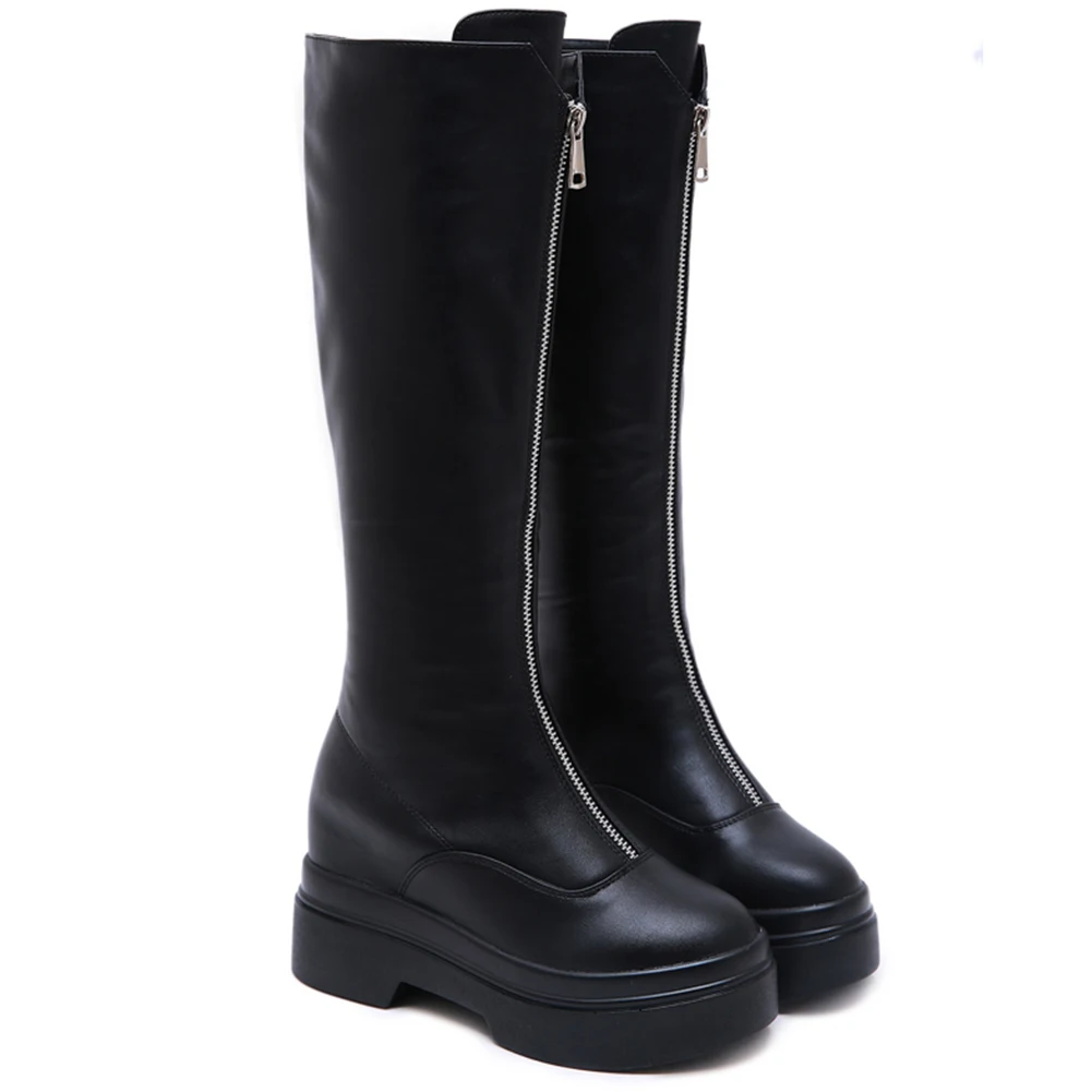 

BONJOMARISA Brand Luxury Designer Zipper Women Boots Fashion Platform Wedges Chunky Punk Cool Goth High Quality Boots For Women