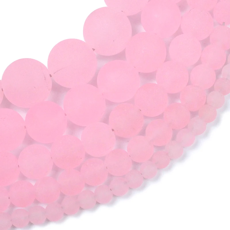 

Natural Matte Pink Chalcedony Frosted Stone Beads Loose Round Spacer Beads 4 6 8 10 12MM For Jewelry Making Fit DIY Bracelet