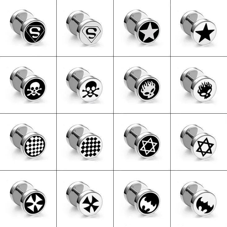 1 шт. модные серьги гвоздики из титановой стали с рисунком гантели для мужчин и