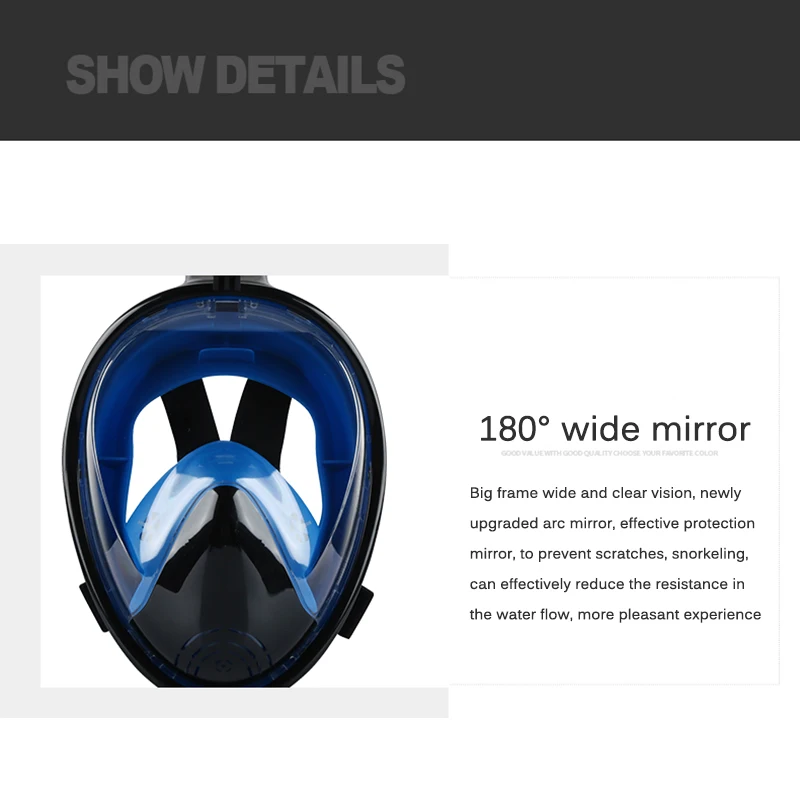 Маска для подводного плавания противотуманная на все лицо с нескользящим