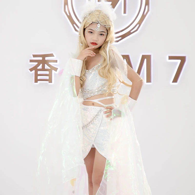 

Girls Catwalk Show Stage Performance Costumes Kids Jazz Hip Hop Street Dance Sequin Lace Suit Children Festival Clothing DQL6272