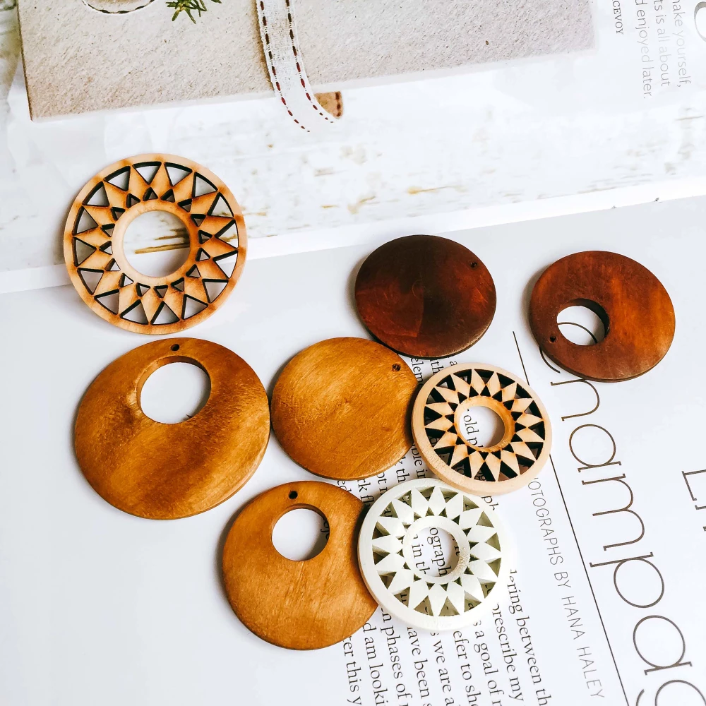 ZEROUP Wooden Round Eardrop white bronze Color Pendant earring Accessories Necklace Charms Jewelry Finding Diy Material 8pcs