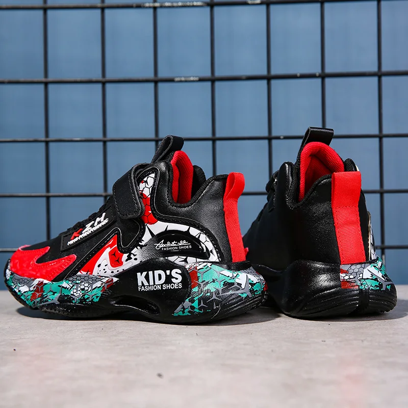 Кроссовки детские кожаные на толстой подошве для баскетбола | Спорт и